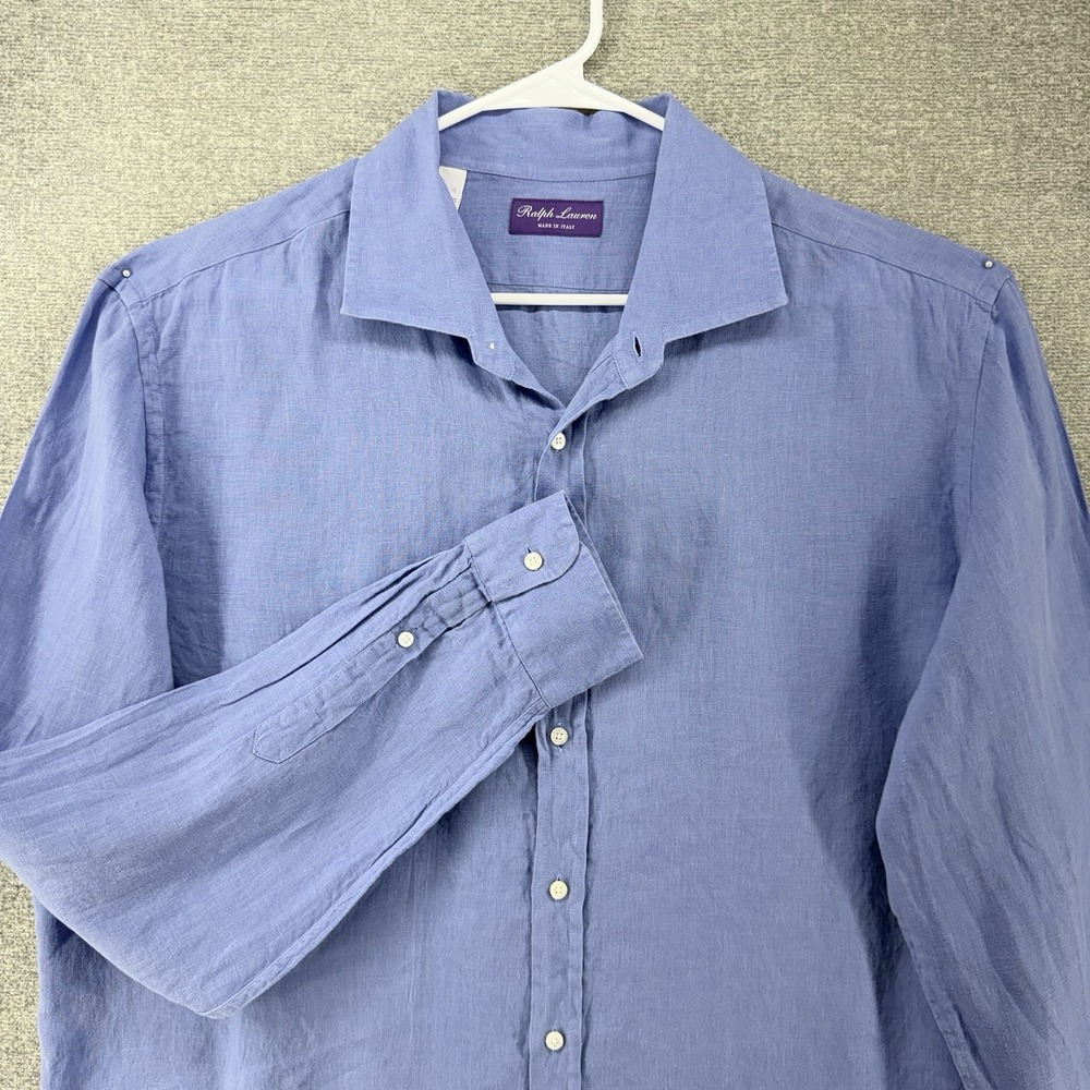Ralph Lauren Purple Label Linen Shirt Men Size XXL Light Blue Long Sleeve Italy